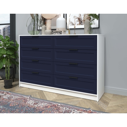 Kомод Тренд КТ-К157 (Белый платинум ЛДСП/ Индиго ЛМДФ) Ш1565 В1020 Г451